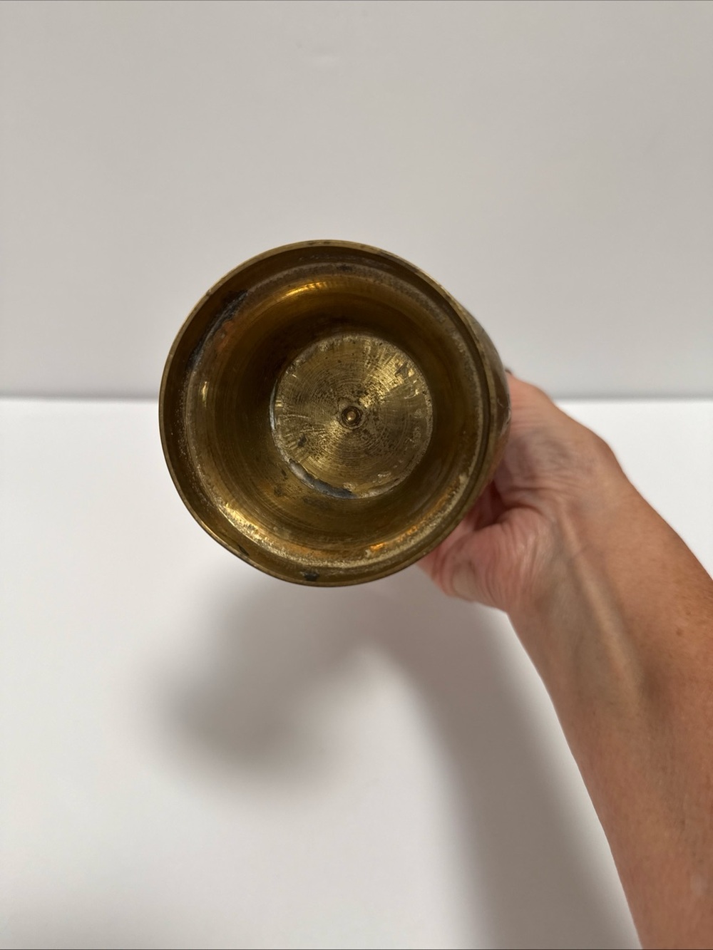 Solid Brass Decorative Vase with Red Accents hand etched from Saudi Arabia - Picture 9 of 11